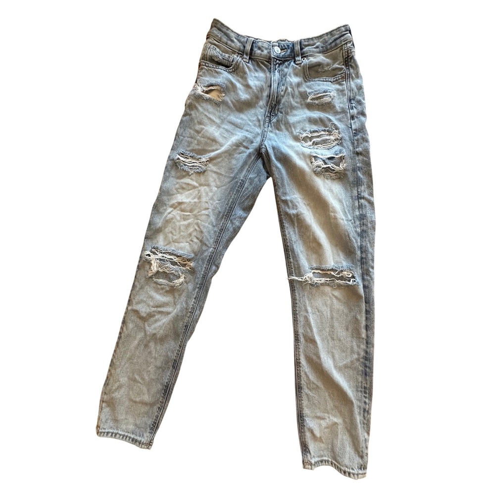 American Eagle Outfitters Mom Straight Leg Jeans Ripped Distressed Size 2 Long